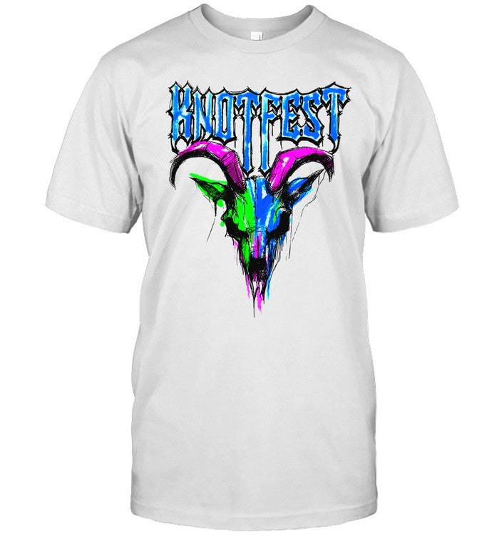 Knotfest Pencil Sketch Goat In Vintage White Concert Shirt