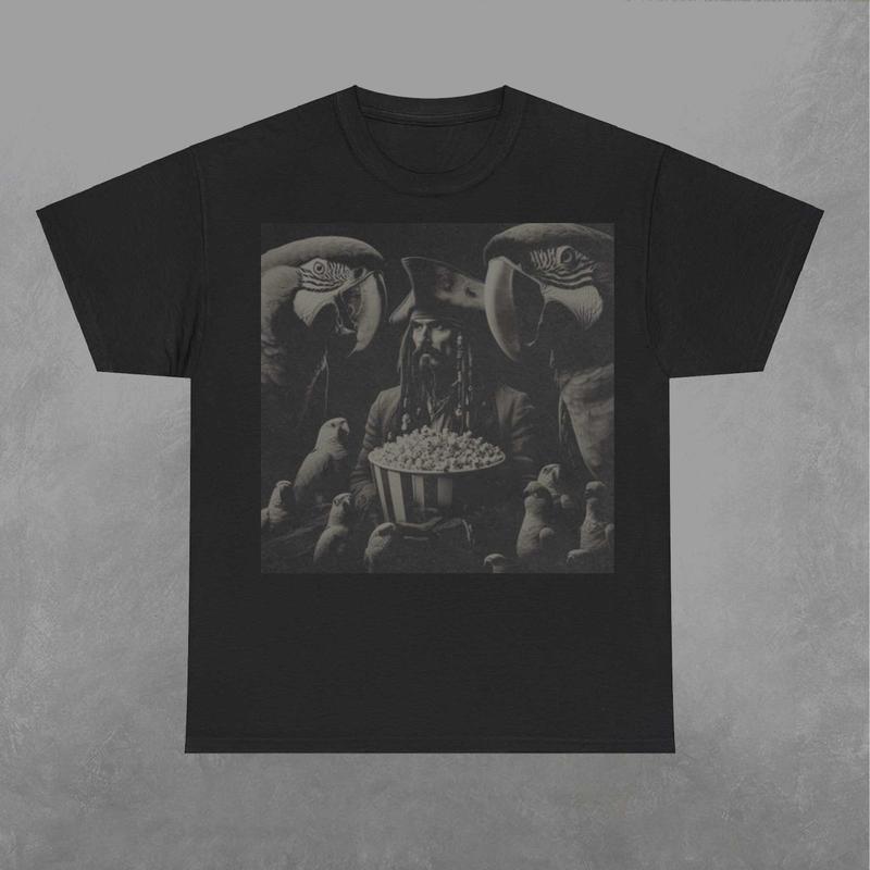 Jack Sparrow and the Parrots Shirt, Jack Sparrow Shirt, Pirates of the Caribbean Crewneck, Movie Graphic Shirt Classic Fabric Menswear