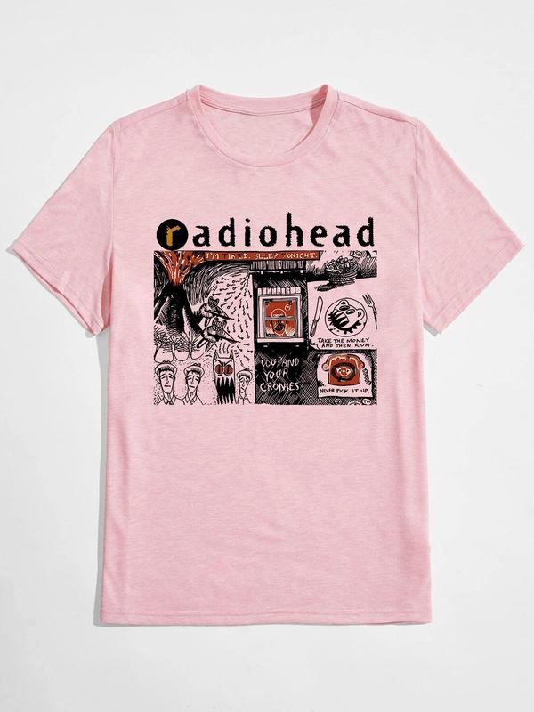 Men's Letter & Graphic Print Round Neck Tee, Regular Fit Casual Short Sleeve T-shirt, Men's Summer Top for Daily Wear