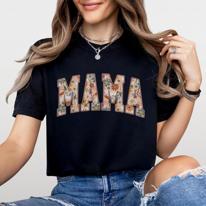 Retro Mama Floral Shirt, Mama Graphic Tee, Cute Gardener Mama Shirt Gift For Mom, Flower Mama Shirt, Floral Mama Shirt, Flower Lover Mama Shirt, Mom Birthday Gift From Daughter, Mom Women Tops Casual Comfort Womenswear Boho Comfortable T-Shirt