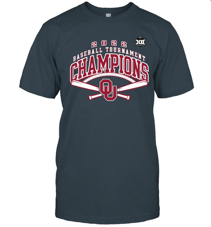 Men's Fanatics ed Charcoal Oklahoma Sooners 2022 Big 12 Baseball Conference Tournament Champions Tee