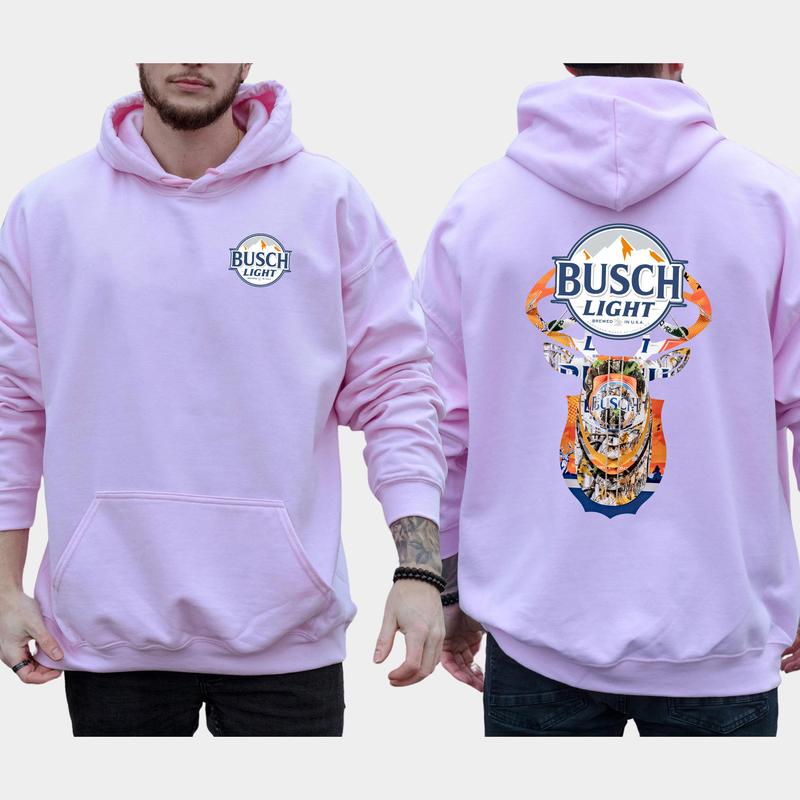 Vintage Busch Light Buck Hunt 2-Sided Hoodie, Men's Beer Drinking Hoodies, Deer Hunting Sweaters, Unisex Drink Tops, Comfort Cotton Casual Menswear, Long Sleeve Pullover