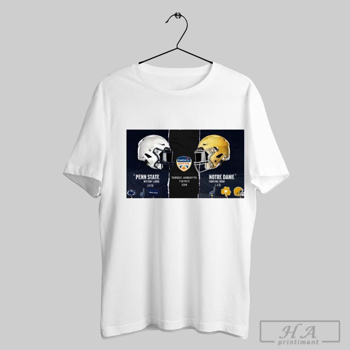 Poster Penn State Nittany Lions Vs Notre Dame Fighting Irish Orange Bowl Football Thursday January 9th 2025 Helmet T Shirt