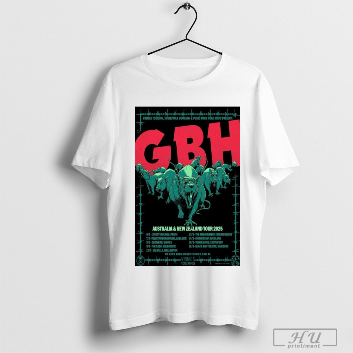 Poster GBH Australia And New Zealand 2025 Show Vinnies Touring Skukkswar Booking T-shirt