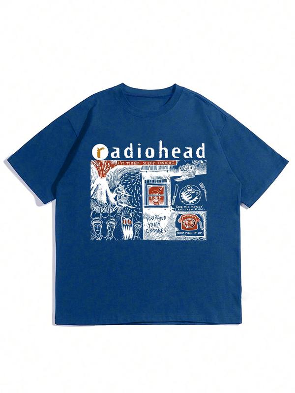 Men's Letter & Graphic Print Round Neck Tee, Regular Fit Casual Short Sleeve T-shirt, Men's Summer Top for Daily Wear