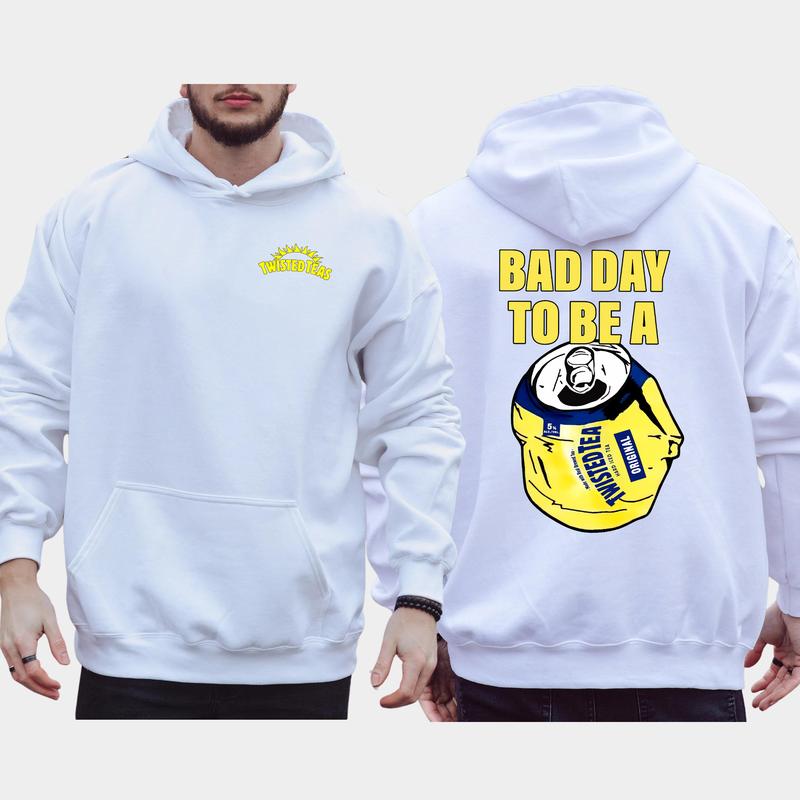 Vintage Bad Day To Be A Twisted Tea 2-Sided Hoodie, Funny Drinking Hoodies, Men's Twisted Tea Hooded Sweatshirt, Unisex Drink Tops, Comfort Cotton Casual Menswear, Classic Long Sleeve Pullover