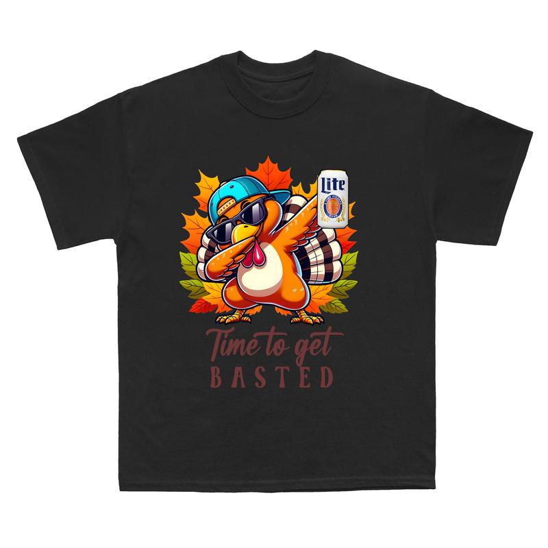 Turkey Time to Get Basted Lite Beer T- shirt, Cute Fall Thanksgiving Shirt, Thanksgiving Family Matching T- shirt, Funny Turkey Tee