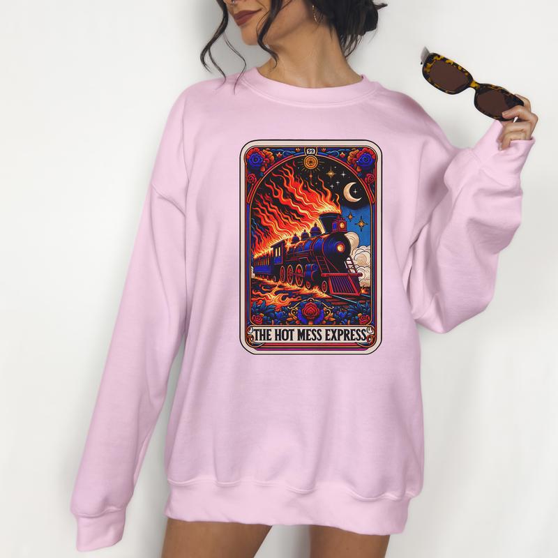 The Hot Mess Express- Unisex Crewneck Sweatshirt - Print is Sublimation, Christmas Crewneck, Gift Idea, Relaxed Fit, Casual Apparel