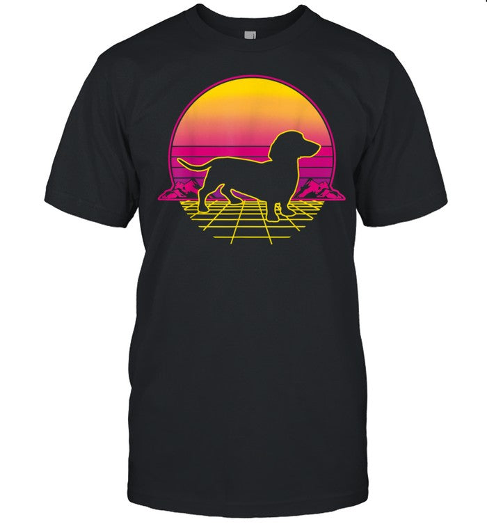 Dachshund Dog Puppy Retro Vintage Sunset shirt_1