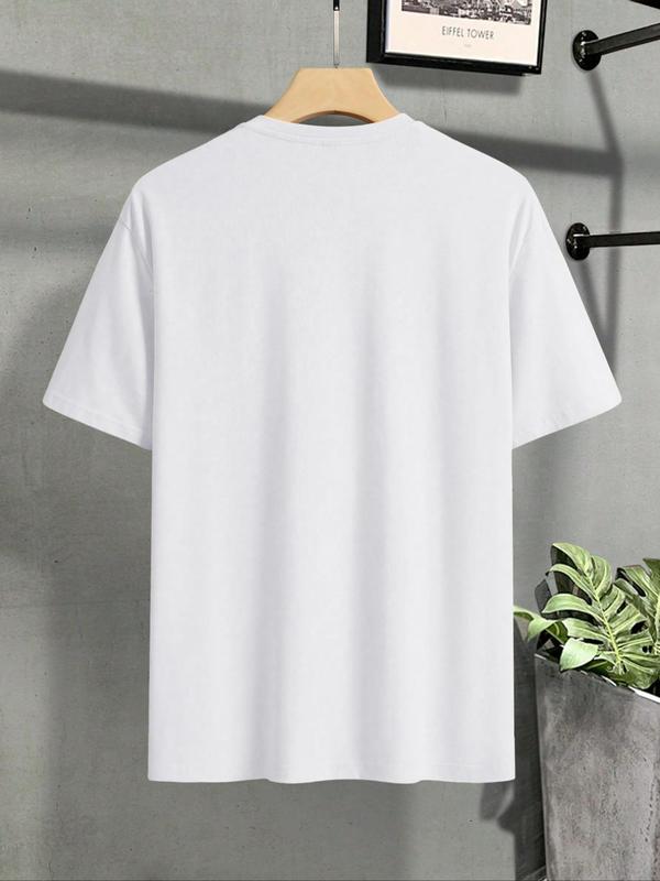 Men's Letter Print Drop Shoulder Tee, Summer Clothes, Regular Fit Casual Soft Comfy Streetwear Round Neck Short Sleeve T-Shirt for Summer, Graphic Tee