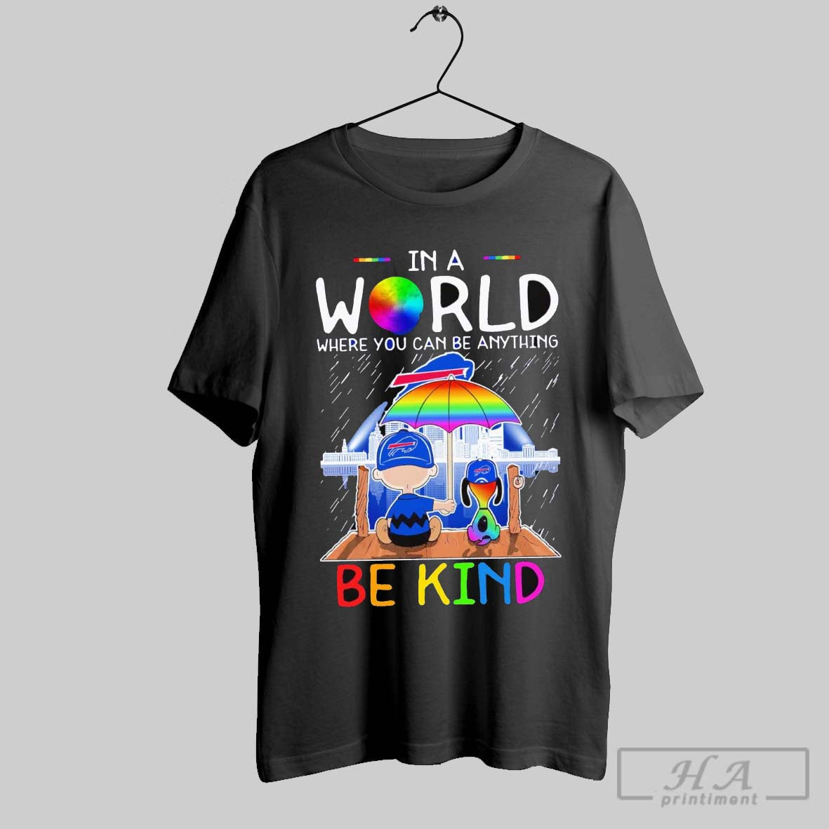 Snoopy And Charlie Brown Buffalo Bills In World Where You Can Be Anything 2025 T Shirt