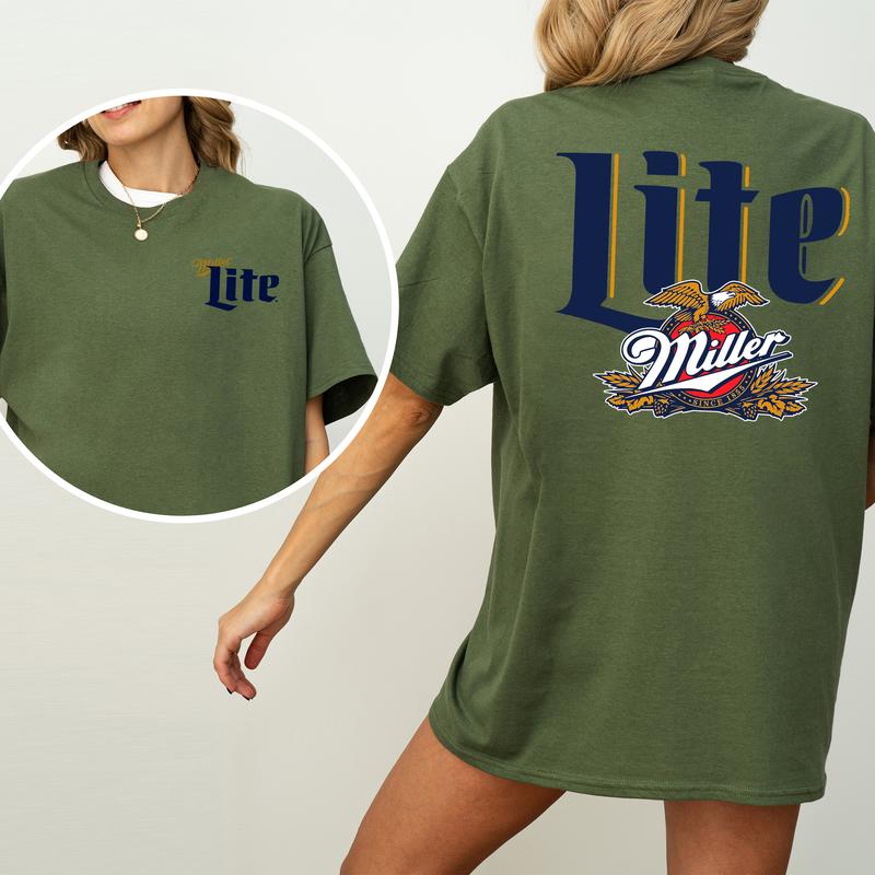 Vintage Miller Lite Beer Logo Shirt 2-Sided, Men's Miller Lite Graphic Printed Tee, Drink Shirt, Retro Cowgirl T-shirt, Soft Cotton Casual Womenswear