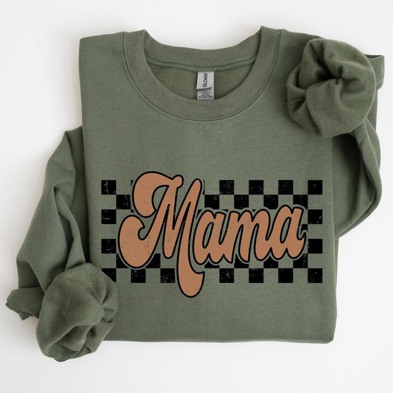 Mama Retro Checkered, Aesthetic, Vintage Sweatshirt, Women's Crew Neck, Crewneck