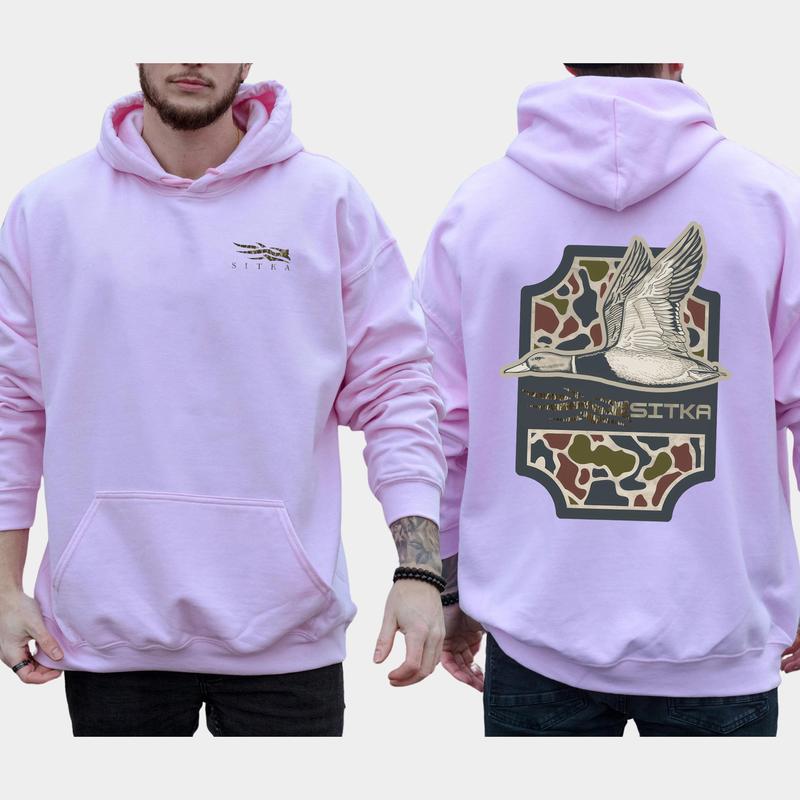 Classic SITKA Camo Mallard Hunting 2-Sided, Camouflage Printed Hoodie for Men, Duck Hunt Pullover, Unisex Hunter Tops, Classic Casual Menswear