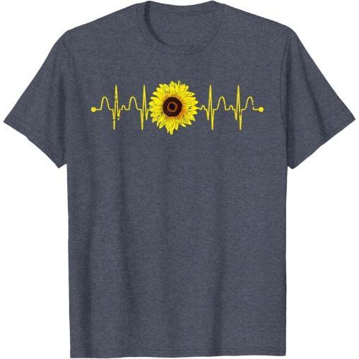 Florist Sunflower Heartbeat Blossom Yellow Flower Sunflower T-Shirt Made in USA