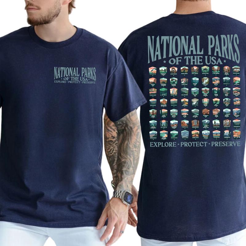 63 National Parks Sweatshirt USA National Parks Shirt 2 Sided, Gift For Men, Love, Athletic, Casual Menswear, Classic Cotton Tshirt