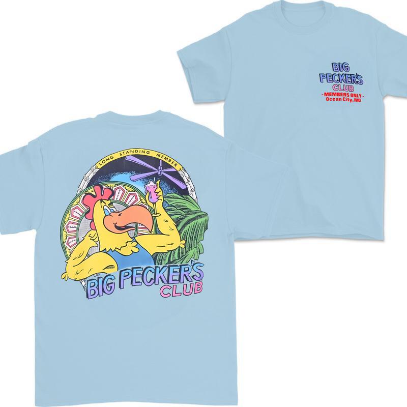 Big Peckers Club Ocean City Maryland Member Only Rooster Funny t-shirt Large,Funny Tee, Vintage Tee, Unisex