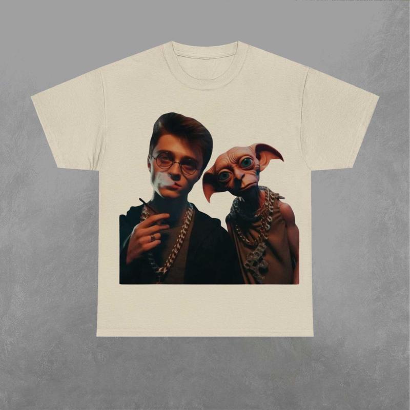 Harry Potter and Dobby Smokin Shirt, Dobby Tshirt, Harry Potter Shirt, Movie Graphic Shirt Classic Fabric Menswear Top