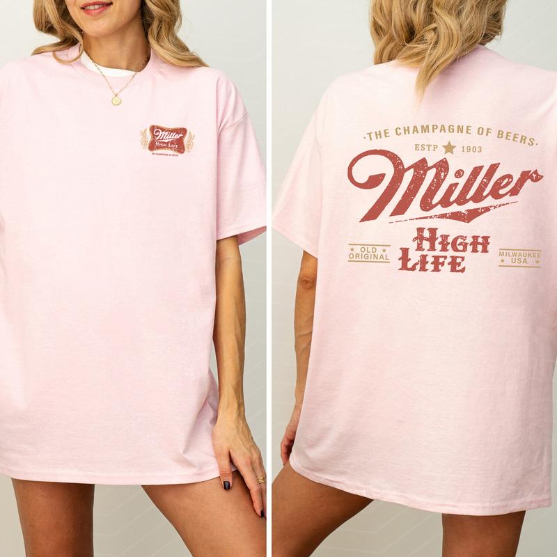 Vintage Miller High Life Champagne Of Beers Crest Shirt 2-Sided, Retro Miller High Life Graphic Printed Tee, Drink Shirt, Drinking T-shirt, Soft Cotto