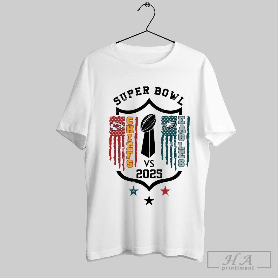 Premium Chiefs Vs Eagles Super Bowl 2025 Super Bowl Lix American Flag T Shirt