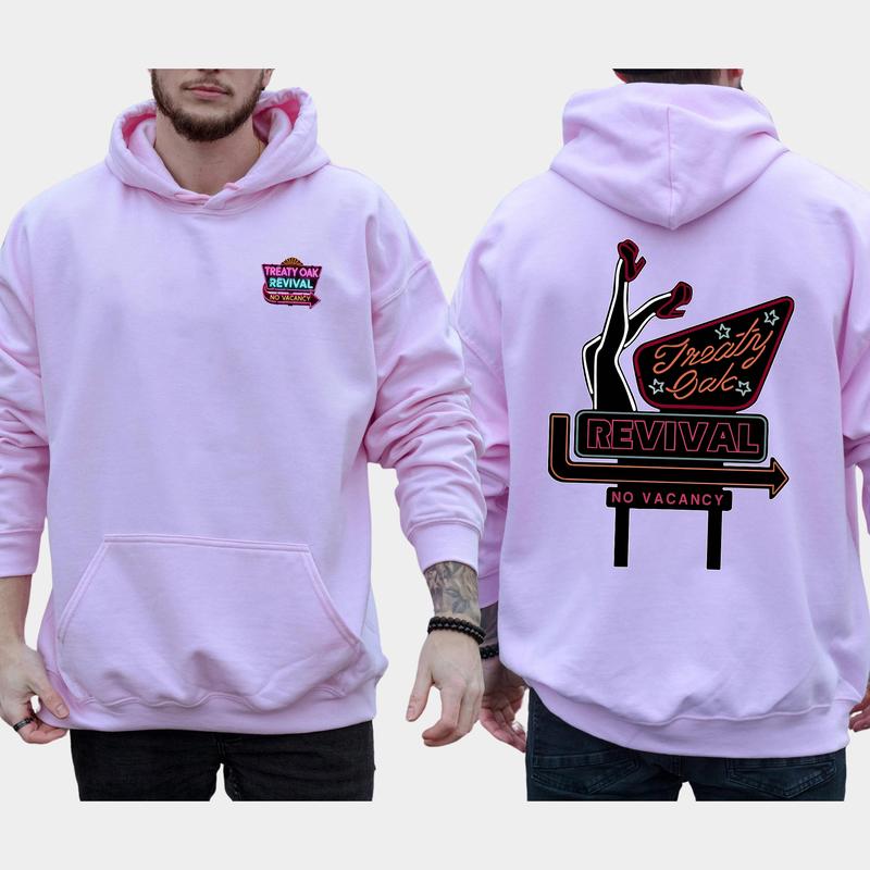Men's Treaty Oak Revival 2-Sided Hoodie, Retro Neon Sign Hoodies, Funny Treaty Oak Hooded Sweatshirt, Unisex Cotton Tops, Classic Pullover Menswear