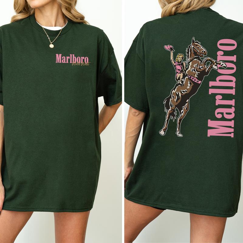 Vintage Marlboro Cowgirl Wild West Graphic 2-Sided Shirt, Country Cowgirl Tshirt, Western Cowboy T-shirt, Cotton Fabric Women's Top, Casual Womenswear