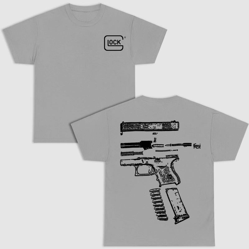 In Glock We Trust Double-Sided Graphic Shirt - Versatile Colors, Summer Casual Wear, Comfortable Cotton Fabric
