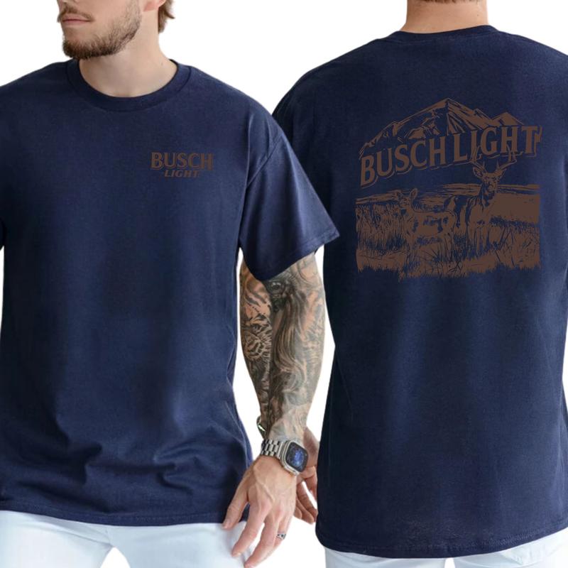 Vintage Busch Light Wildlife Deer 2-Sided Shirt, Deer Hunting Graphic Tee, Drink T-shirt, Hunting Tshirt, Casual Menswear, Classic Cotton Fabric Tops