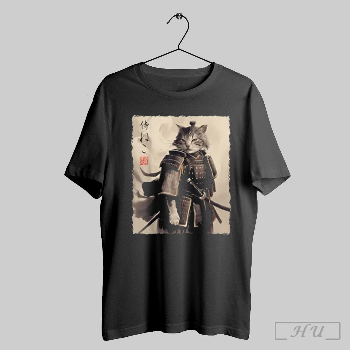 Samurai Cat Vintage Ukiyo E Art Japanese Warrior Neko T Shirt