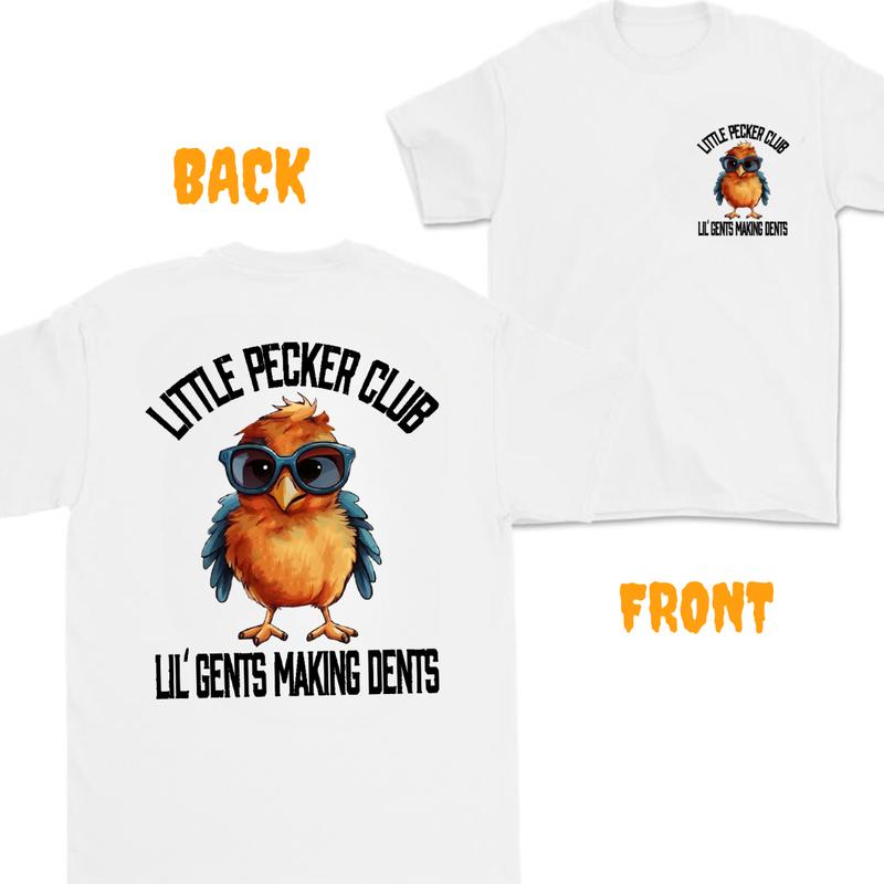 Little Pecker Club Vintage Tee, Men's T-shirt,Unisex , with Funny Bird & Making Dents Design Classic Cotton