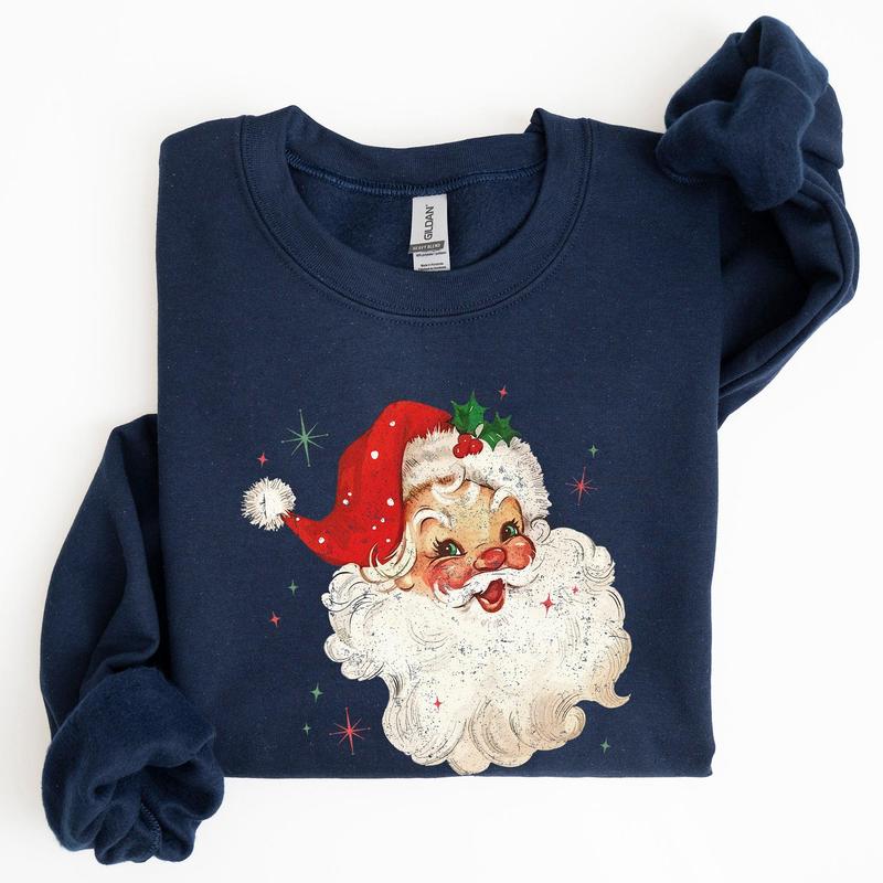 Red Retro Santa Claus, Christmas Vintage Classic, Snow, Xmas Sweatshirt, Women's Crew Neck, Crewneck