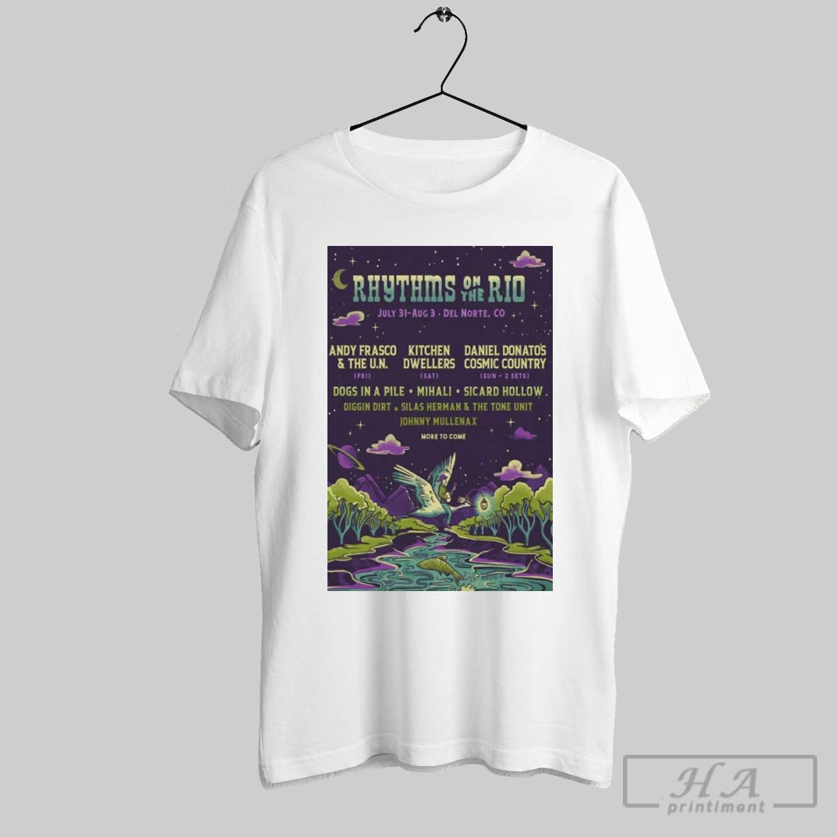 Poster Rhythms On The Rio In Del Norte Co On Jul 31 Aug 3 2025 Dogs In A Pile Mihali T Shirt