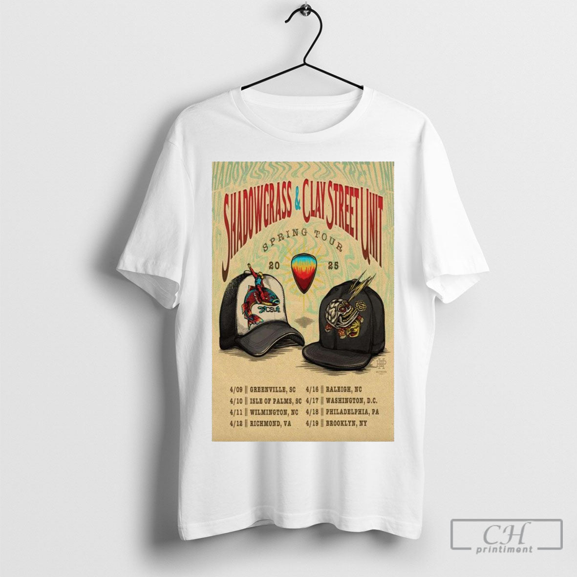 Poster Shadowgrass And Clay Street Unit Spring 2025 Tour 4 09 Greenville Sc 4 10 Isle Of Palms T Shirt