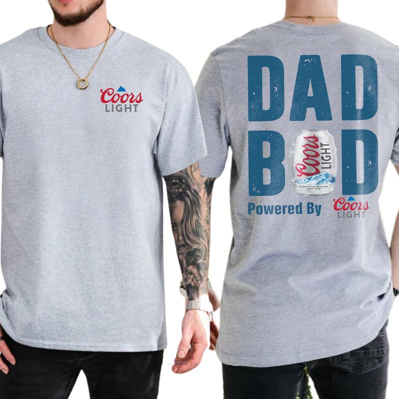 Coors Lite Dad Bod Powered By Coors Light T-shirt 2-Sided, Beer Drink Shirt, Drinking Tees For Men, Funny Drink Top for Daddy, Classic Cotton Menswear