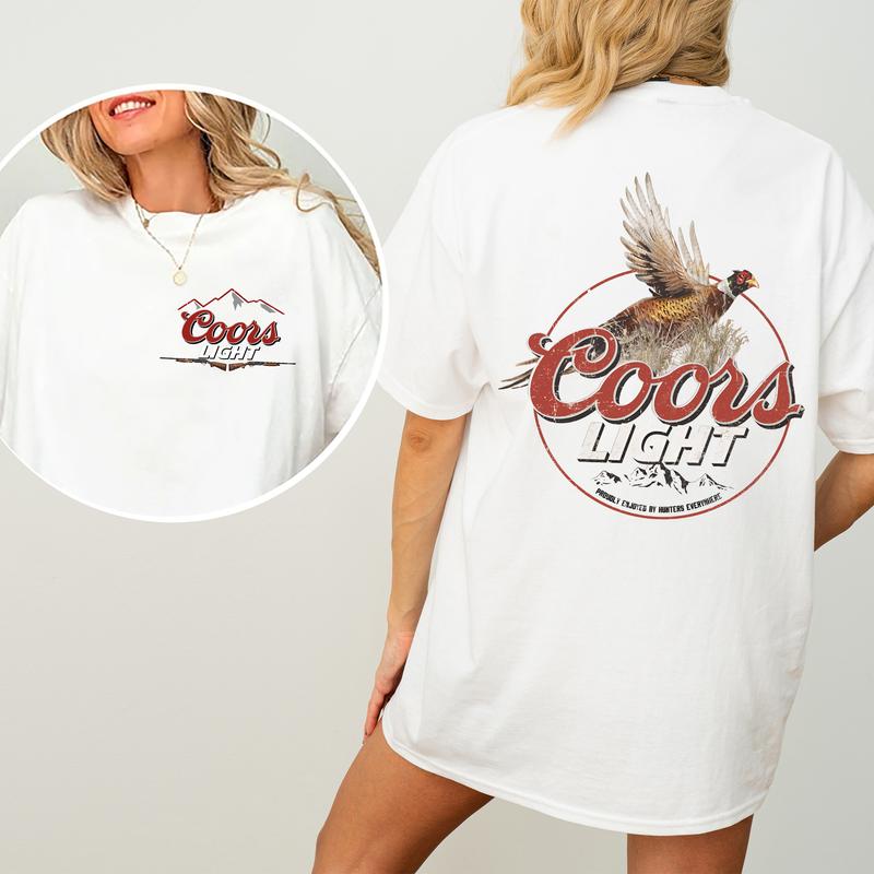 Coors Light Pheasant 2 Sided Shirt, Vintage Pheasant Hunting Graphic Printed Tshirt, Duck Hunt T-shirt, Unisex Hunter Tee, Cotton Casual Womenswear