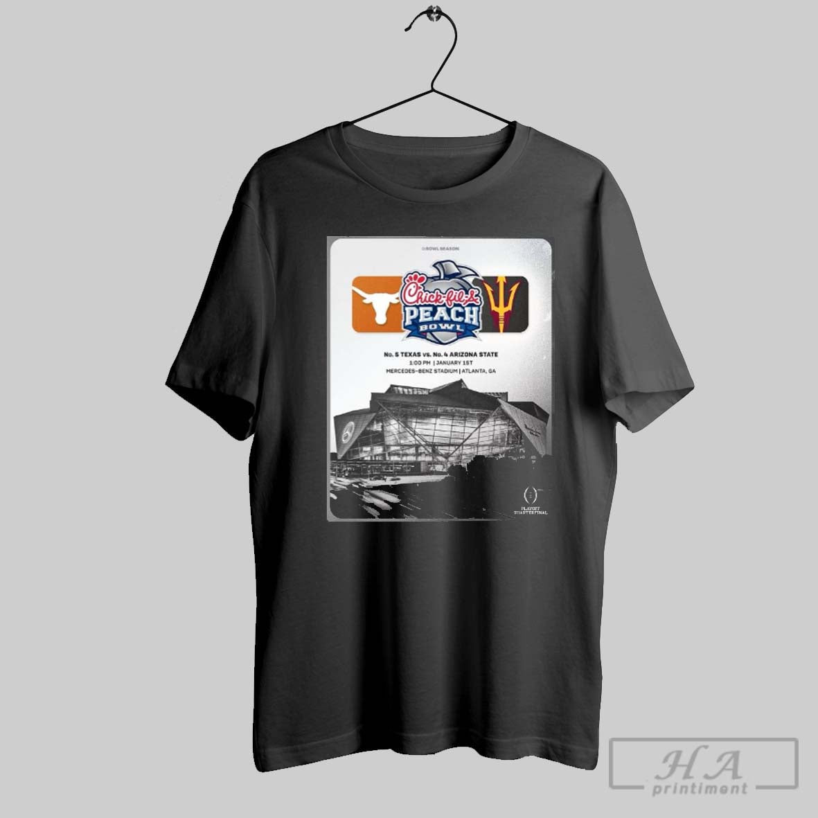 Poster No 5 Texas Longhorns Vs No 4 Arizona State Sun Devils Chick Fil A Peach Bowl January 1 2025 Atlanta Ga T Shirt