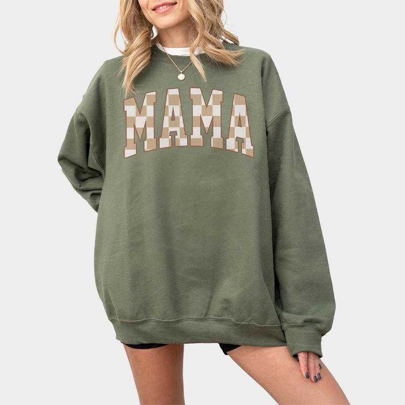 Retro Mama Shirt, Comfort Colors Checkered Mama T-Shirt, Boho Mama Shirt, Cute Mom Shirt, Varsity Letter Mama Shirt, Mothers Day Gift, New Mom Gift, Trendy Crewneck, Mom Gift, Mothers Day Gifts, Mama Women Top Comfortable Casual Fashion Breathable Tshirts