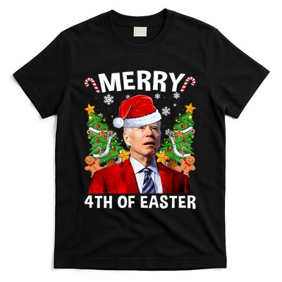 Funny Joe Biden Christmas Santa Hat Merry 4th Of Easter Xmas T-Shirt