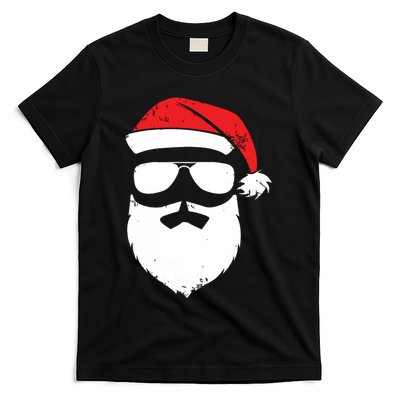 Funny Santa Claus Face Sunglasses With Hat Beard Christmas T-Shirt