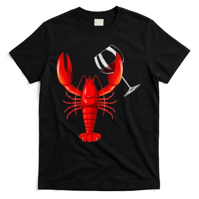 Funny Wine Drinking Lobster Red Crawfish Wine Lovers Gift T-Shirt