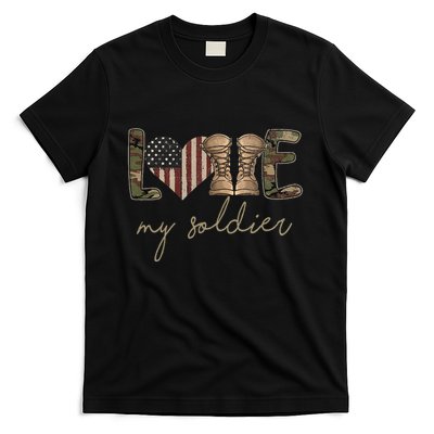 I Love My Soldier Military Army Wife USA Camour Flag T-Shirt
