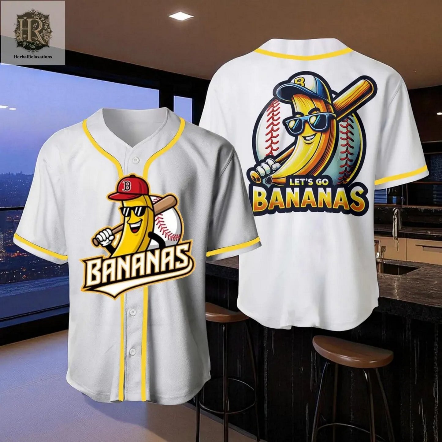 Let’s Go Banana Wearing Sunglasses White Baseball Jersey