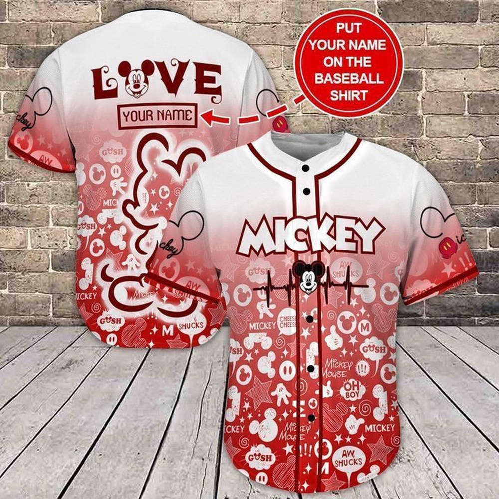 Personalized Mickey Lover Baseball Jersey - White Red Gift with Custom Name - Bafud