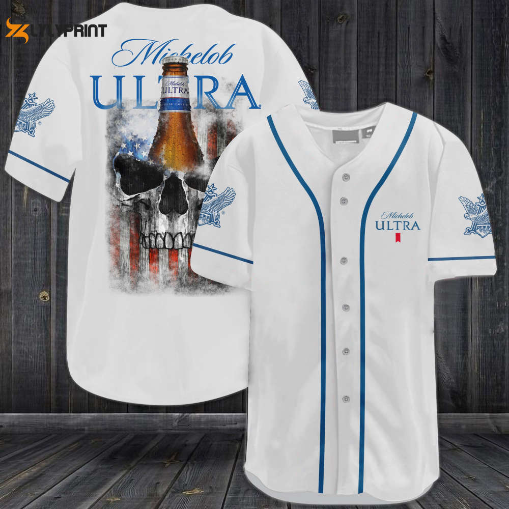Michelob Ultra Skull USA Flag All Over Print Unisex Baseball Jersey - lylyprint.com