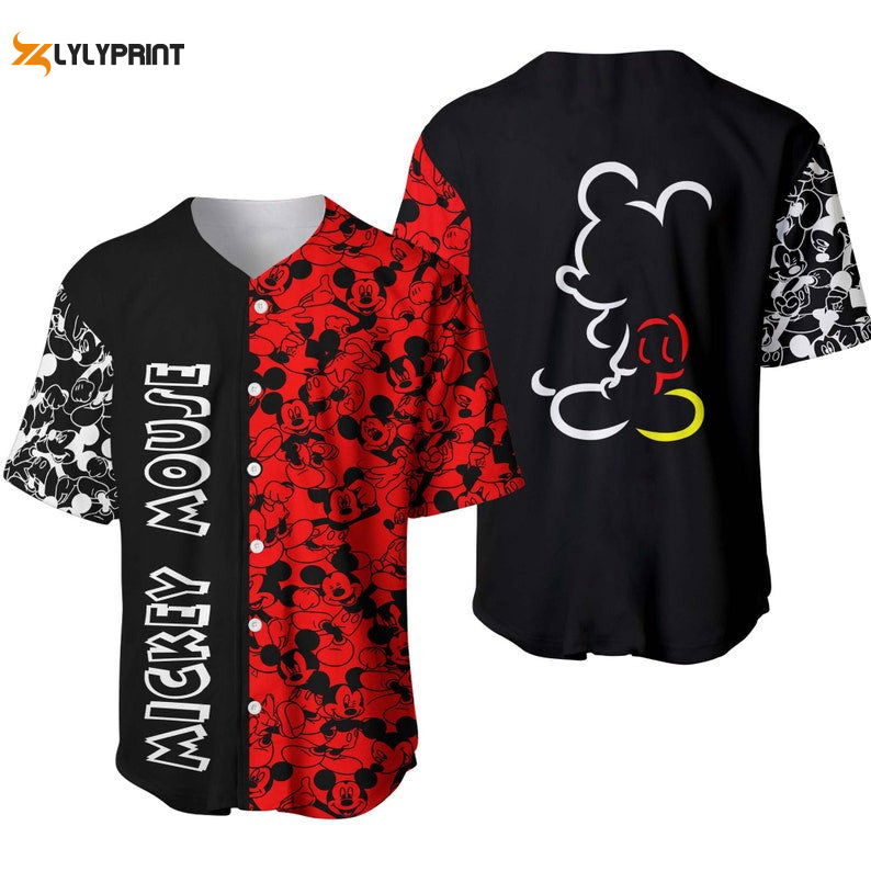 Mickey Mouse Pattern All Over Print Baseball Jersey & Black - lylyprint.com