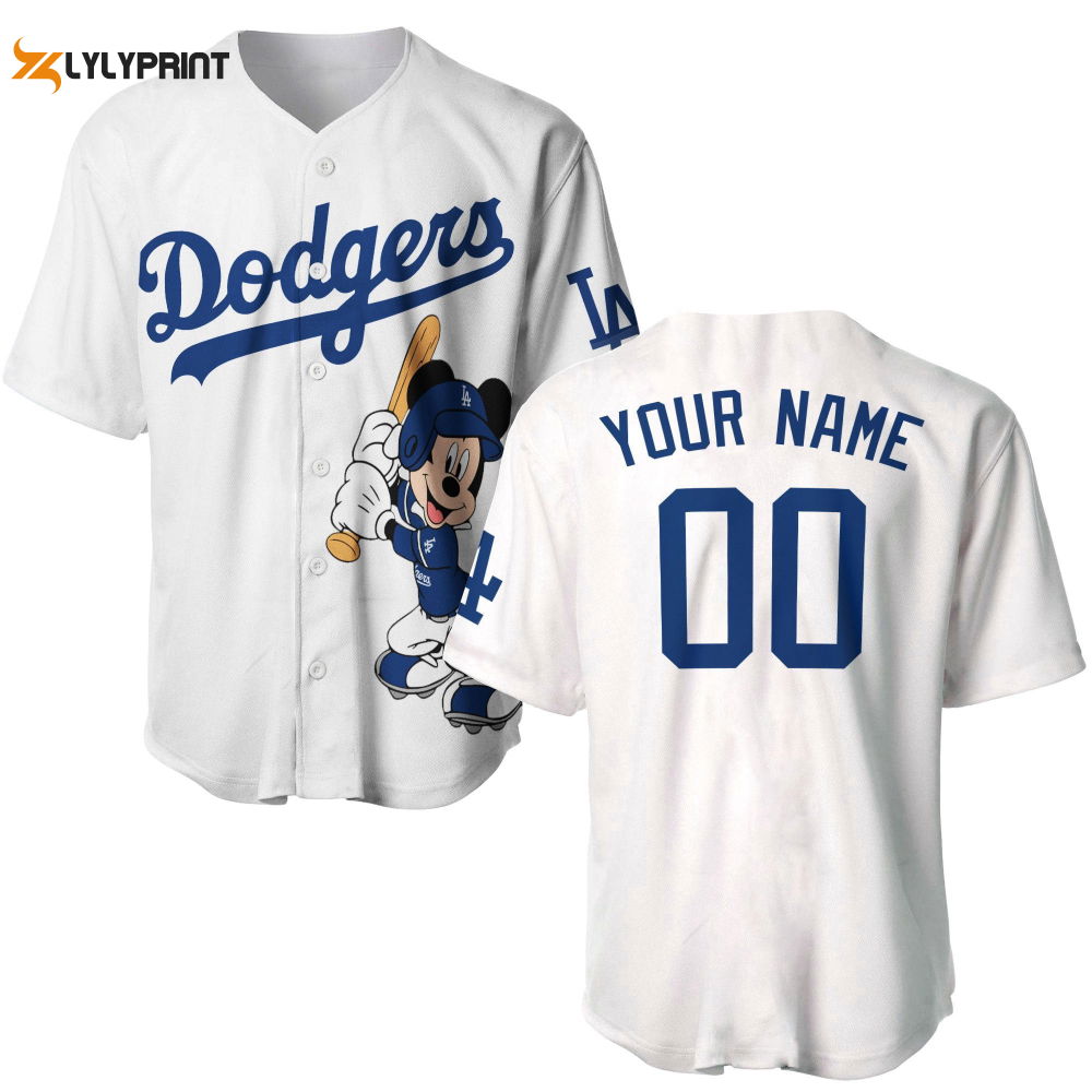 Personalized Los Angeles Dodgers Mickey Mouse All Over Print Unisex Baseball Jersey - lylyprint.com