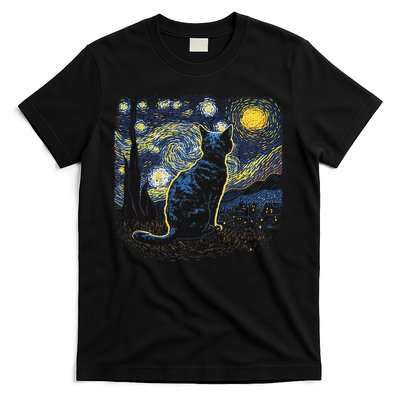 Starry Night Inspired Cat Gifts Funny Cat T-Shirt