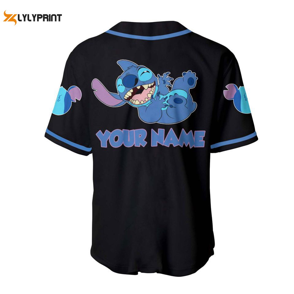 Stitch Smiling Blue Black Disney Custom Baseball Jersey - lylyprint.com