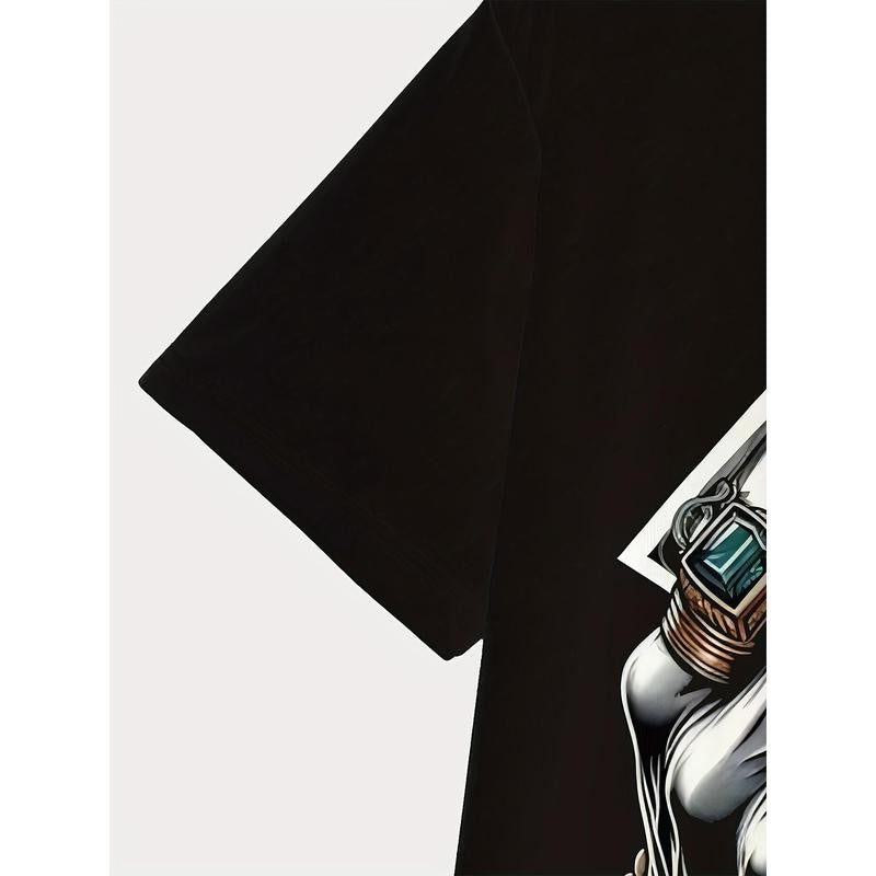 Men's Polyester 3D Digital Print T-Shirt with Dollar and Rings Graphic, Crew Neck, Slight Stretch, Casual Knit Fabric Tee