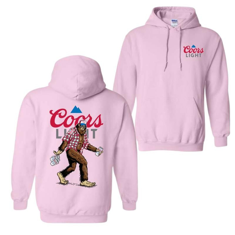 Coors Light Sasquatch Hoodie and T-shirt, Fun Bigfoot Design With Plaid Shirt And Coors Light Cans, Unisex Hoodie, Perfect For Beer Lovers And Outdoor Enthusiasts